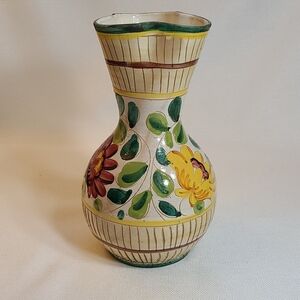 Vintage Italy tulip vase, flowers of yellow, blue and red - marvelous!
